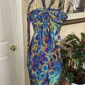 Women’s halter dress with beautiful sunflower Indonesian print